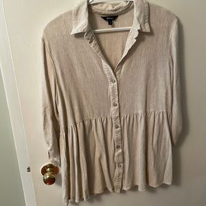 Reitmans blouse linen beige peplum shirt